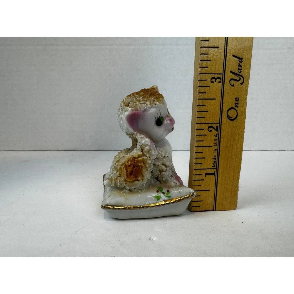VTG Spaghetti Porcelain Cat Salt Shaker Figurine on Pillow Japan Mid Century